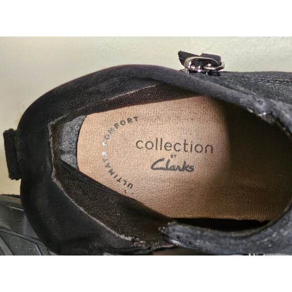 Clarks Collection, Sharon Ease, Black Suede, Leather, Ankle Booties, Size 8 - Picture 8 of 11